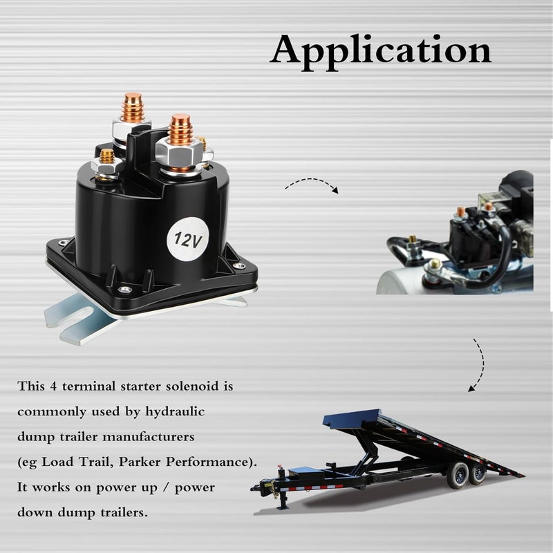CHENKENI 12V Dump Trailer Solenoid Relay, 4-Terminal Intermittent Duty Solenoid for Hydraulic Pumps, Replaces SAZ4201GJ, 7522, 070009, 190107, KTI 391-2-C (Fits Prestolite, Monarch, PJ Trailers, Iron Bull) - Image 4